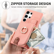 For Samsung Galaxy S24 Ultra 5G Litchi Leather Oil Edge Ring Zipper Wallet Back Phone Case(Pink)