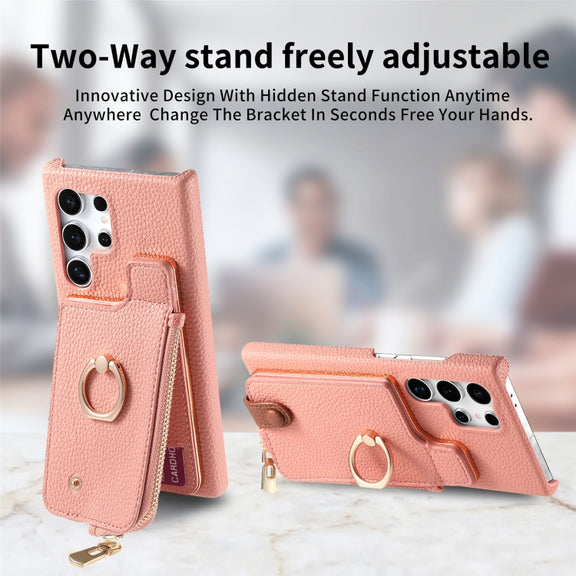 For Samsung Galaxy S24 Ultra 5G Litchi Leather Oil Edge Ring Zipper Wallet Back Phone Case(Pink)