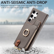 For Samsung Galaxy S24 Ultra 5G Litchi Leather Oil Edge Ring Zipper Wallet Back Phone Case(Grey)
