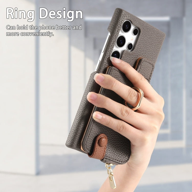 For Samsung Galaxy S24 Ultra 5G Litchi Leather Oil Edge Ring Zipper Wallet Back Phone Case(Grey)