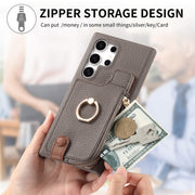 For Samsung Galaxy S24 Ultra 5G Litchi Leather Oil Edge Ring Zipper Wallet Back Phone Case(Grey)