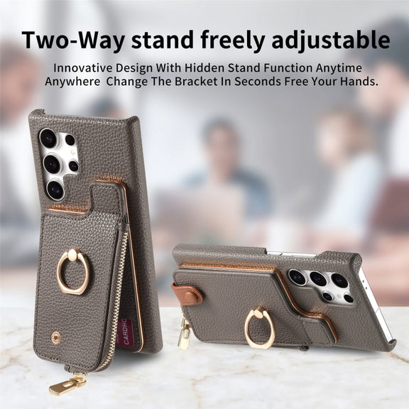 For Samsung Galaxy S24 Ultra 5G Litchi Leather Oil Edge Ring Zipper Wallet Back Phone Case(Grey)