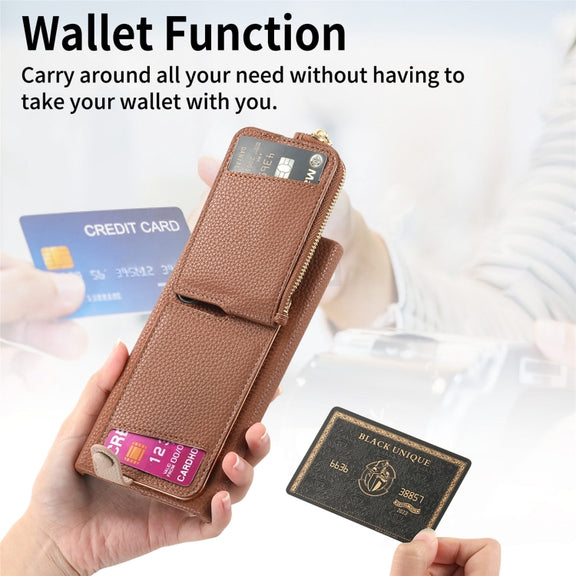For Samsung Galaxy S24 Ultra 5G Litchi Leather Oil Edge Ring Zipper Wallet Back Phone Case(Brown)