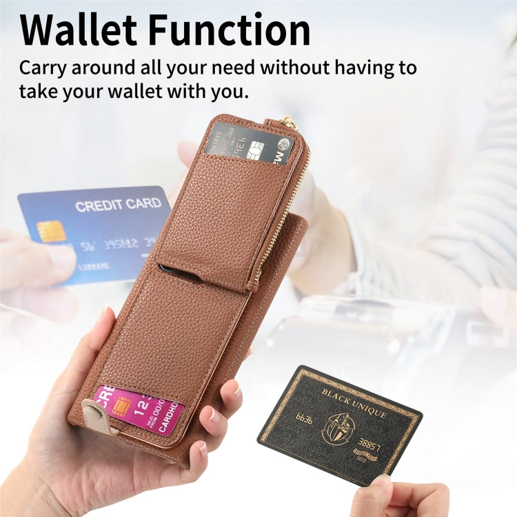 For Samsung Galaxy S24 Ultra 5G Litchi Leather Oil Edge Ring Zipper Wallet Back Phone Case(Brown)