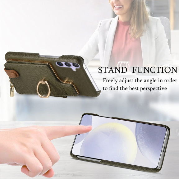 For Samsung Galaxy S24+ 5G Litchi Leather Oil Edge Ring Zipper Wallet Back Phone Case(Green)