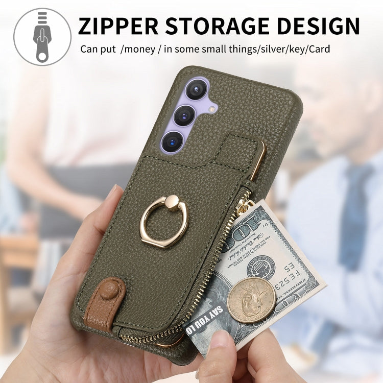 For Samsung Galaxy S24+ 5G Litchi Leather Oil Edge Ring Zipper Wallet Back Phone Case(Green)