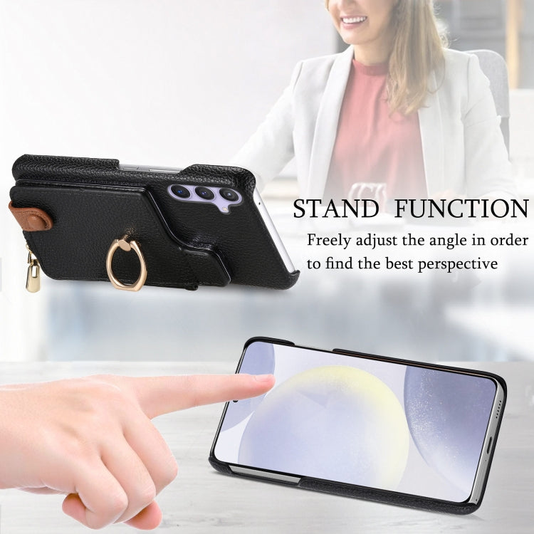 For Samsung Galaxy S24+ 5G Litchi Leather Oil Edge Ring Zipper Wallet Back Phone Case(Black)