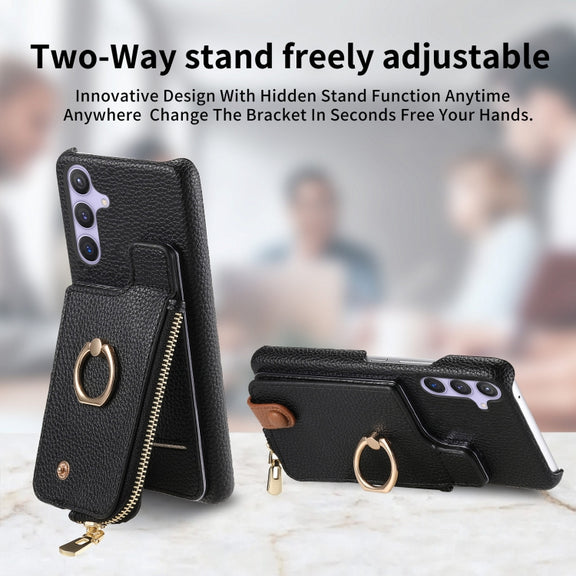 For Samsung Galaxy S24+ 5G Litchi Leather Oil Edge Ring Zipper Wallet Back Phone Case(Black)