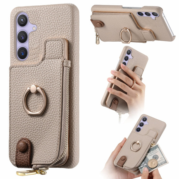 For Samsung Galaxy S24+ 5G Litchi Leather Oil Edge Ring Zipper Wallet Back Phone Case(White)