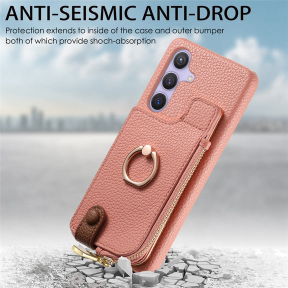 For Samsung Galaxy S24+ 5G Litchi Leather Oil Edge Ring Zipper Wallet Back Phone Case(Pink)