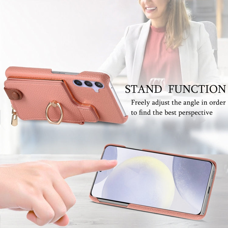 For Samsung Galaxy S24+ 5G Litchi Leather Oil Edge Ring Zipper Wallet Back Phone Case(Pink)