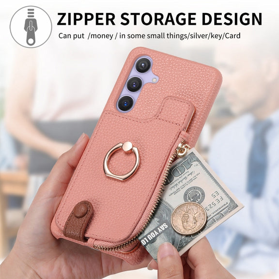 For Samsung Galaxy S24+ 5G Litchi Leather Oil Edge Ring Zipper Wallet Back Phone Case(Pink)