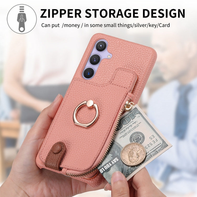 For Samsung Galaxy S24+ 5G Litchi Leather Oil Edge Ring Zipper Wallet Back Phone Case(Pink)