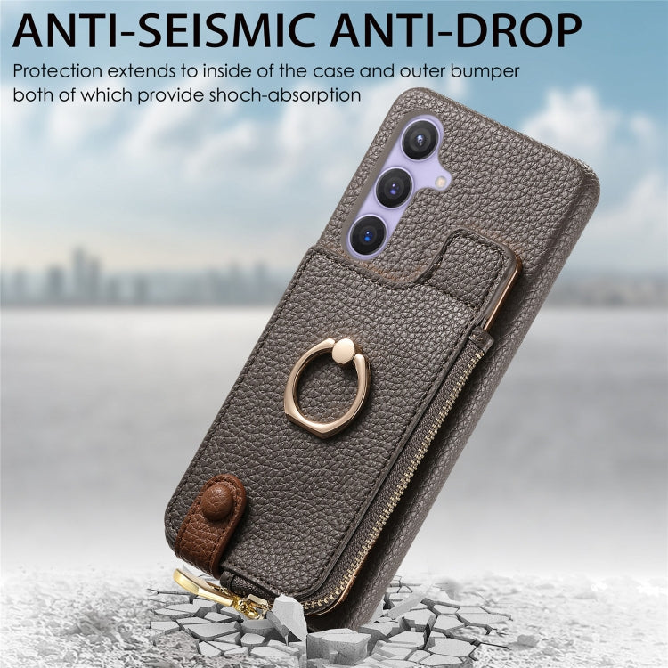 For Samsung Galaxy S24+ 5G Litchi Leather Oil Edge Ring Zipper Wallet Back Phone Case(Grey)