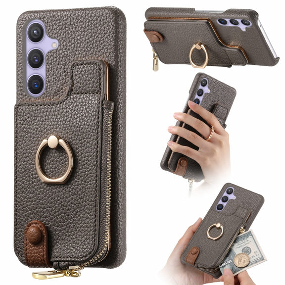 For Samsung Galaxy S24+ 5G Litchi Leather Oil Edge Ring Zipper Wallet Back Phone Case(Grey)