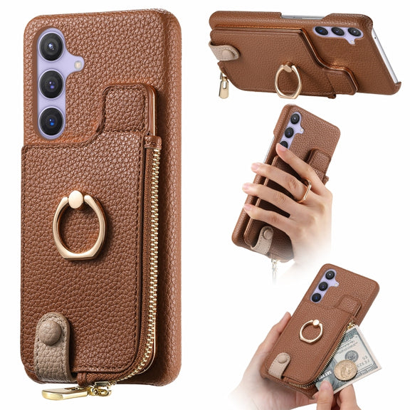 For Samsung Galaxy S24+ 5G Litchi Leather Oil Edge Ring Zipper Wallet Back Phone Case(Brown)
