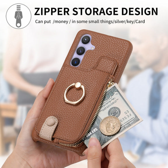 For Samsung Galaxy S24+ 5G Litchi Leather Oil Edge Ring Zipper Wallet Back Phone Case(Brown)