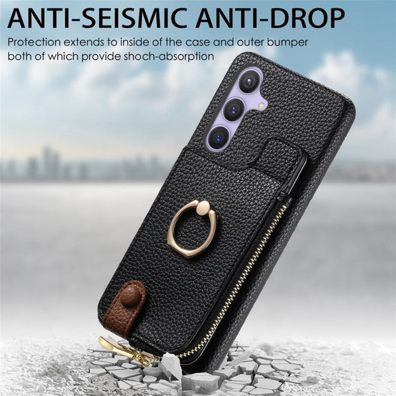 For Samsung Galaxy S24 5G Litchi Leather Oil Edge Ring Zipper Wallet Back Phone Case(Black)