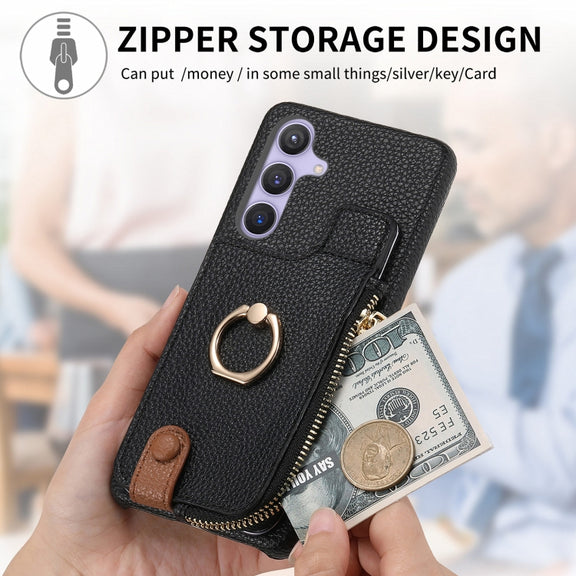 For Samsung Galaxy S24 5G Litchi Leather Oil Edge Ring Zipper Wallet Back Phone Case(Black)