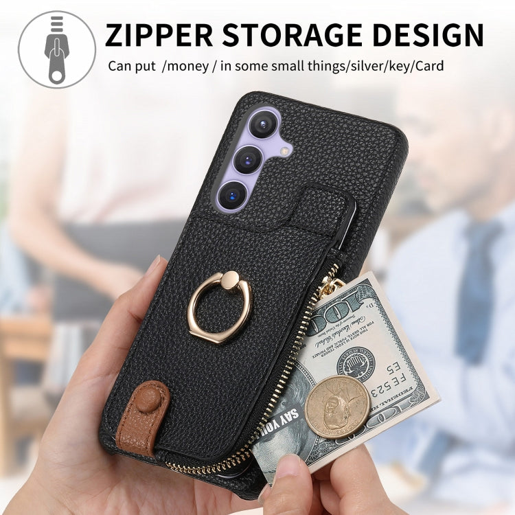 For Samsung Galaxy S24 5G Litchi Leather Oil Edge Ring Zipper Wallet Back Phone Case(Black)