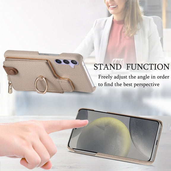 For Samsung Galaxy S24 5G Litchi Leather Oil Edge Ring Zipper Wallet Back Phone Case(White)