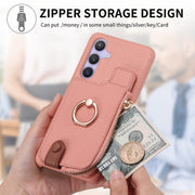 For Samsung Galaxy S24 5G Litchi Leather Oil Edge Ring Zipper Wallet Back Phone Case(Pink)