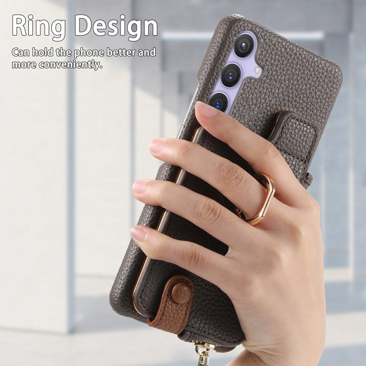 For Samsung Galaxy S24 5G Litchi Leather Oil Edge Ring Zipper Wallet Back Phone Case(Grey) - free shipping - PMC Jewellery - Order now!