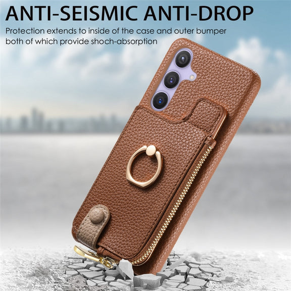 For Samsung Galaxy S24 5G Litchi Leather Oil Edge Ring Zipper Wallet Back Phone Case(Brown)