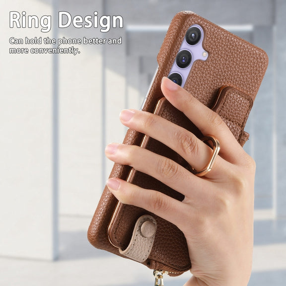 For Samsung Galaxy S24 5G Litchi Leather Oil Edge Ring Zipper Wallet Back Phone Case(Brown)