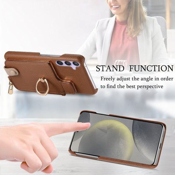 For Samsung Galaxy S24 5G Litchi Leather Oil Edge Ring Zipper Wallet Back Phone Case(Brown)