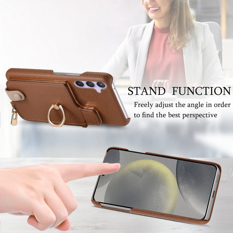 For Samsung Galaxy S24 5G Litchi Leather Oil Edge Ring Zipper Wallet Back Phone Case(Brown)