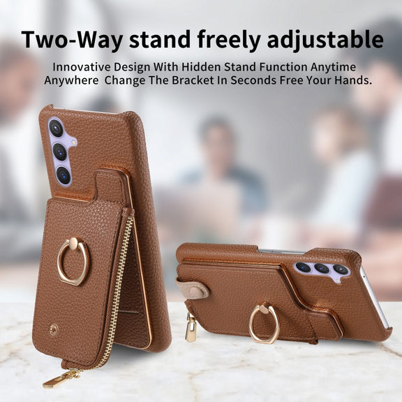 For Samsung Galaxy S24 5G Litchi Leather Oil Edge Ring Zipper Wallet Back Phone Case(Brown)