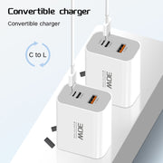 PD30W USB-C / Type-C + 8 Pin + USB Charger with Type-C to 8 Pin Date Cable(US Plug)