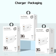 PD30W USB-C / Type-C + 8 Pin + USB Charger with Type-C to 8 Pin Date Cable(US Plug)