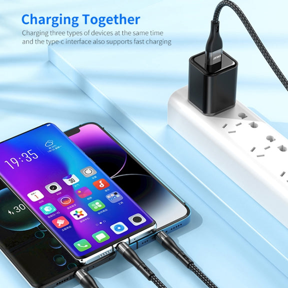 ENKAY 6-in-1 5A USB + Type-C to Type-C / 8 Pin / Micro USB Multifunction Fast Charging Cable, Cable Length:1.3m(Black)