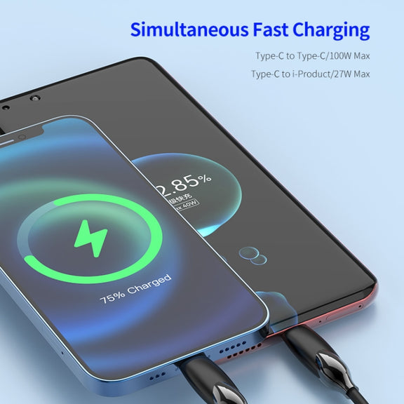 ENKAY PD100W 2-in-1 Type-C to Type-C / 8 Pin Fast Charging Cable with E-Marker, Cable Length:2m