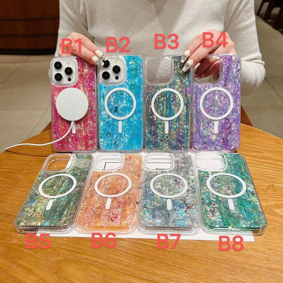 For iPhone 12 / 12 Pro Shell Texture Multicolor MagSafe TPU Phone Case(Sky Blue)