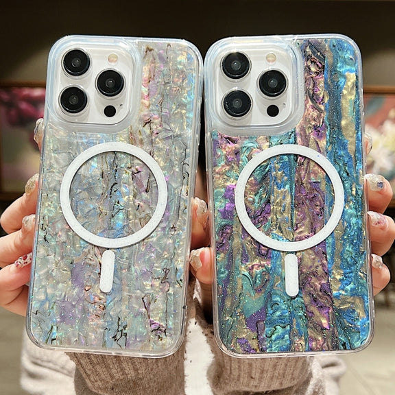 For iPhone 15 Pro Max Shell Texture Multicolor MagSafe TPU Phone Case(Roige)