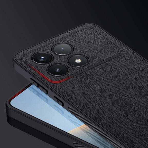 For Xiaomi Redmi K70 Tree Bark Leather Shockproof Phone Case(Black)