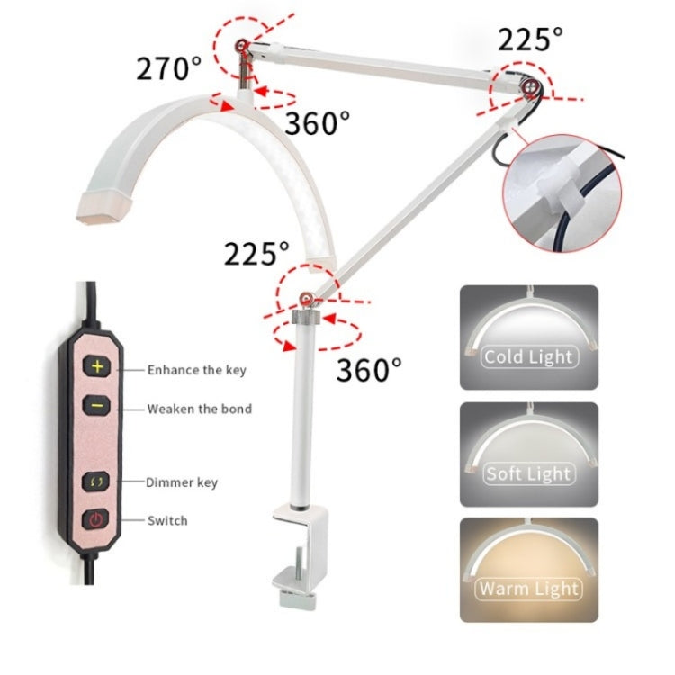 HD-M3X For Eyelash Extensions / Tattoo / Nail Art Lighting Lamp 16 inch Clip-on Half Moon Desk Lamp(EU Plug)