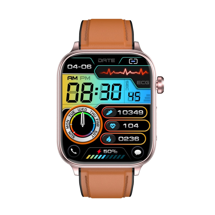 ET570 1.96 inch Color Screen Smart Watch Leather Strap, Support Bluetooth Call / ECG(Brown) - Smart Watches by PMC TechLife | Online Shopping South Africa | PMC TechLife