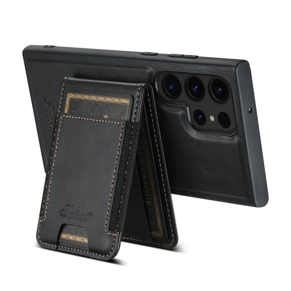 For Samsung Galaxy S22 Ultra 5G Suteni H17 Oil Eax Leather Detachable Wallet Phone Case(Black)