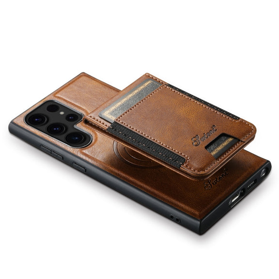 For Samsung Galaxy S22 Ultra 5G Suteni H17 Oil Eax Leather Detachable Wallet Phone Case(Brown)
