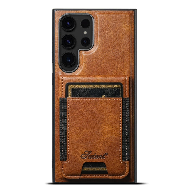 For Samsung Galaxy S22 Ultra 5G Suteni H17 Oil Eax Leather Detachable Wallet Phone Case(Brown)