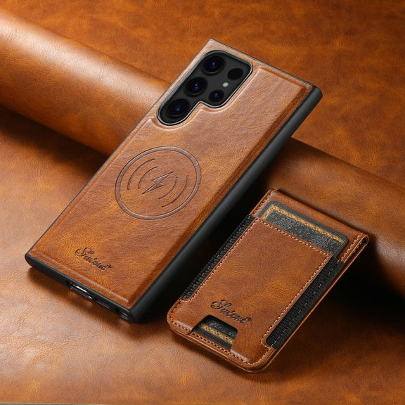 For Samsung Galaxy S24 Ultra 5G Suteni H17 Oil Eax Leather MagSafe Detachable Wallet Phone Case(Brown)