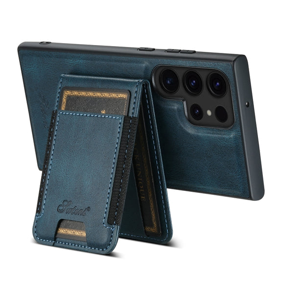 For Samsung Galaxy S24 Ultra 5G Suteni H17 Oil Eax Leather MagSafe Detachable Wallet Phone Case(Blue)