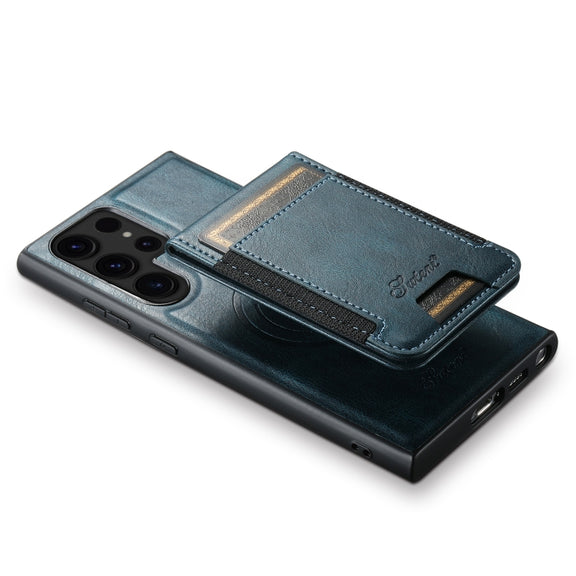 For Samsung Galaxy S24 Ultra 5G Suteni H17 Oil Eax Leather MagSafe Detachable Wallet Phone Case(Blue)
