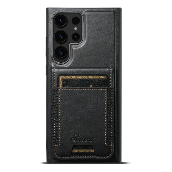 For Samsung Galaxy S23 Ultra 5G Suteni H17 Oil Eax Leather MagSafe Detachable Wallet Phone Case(Black)