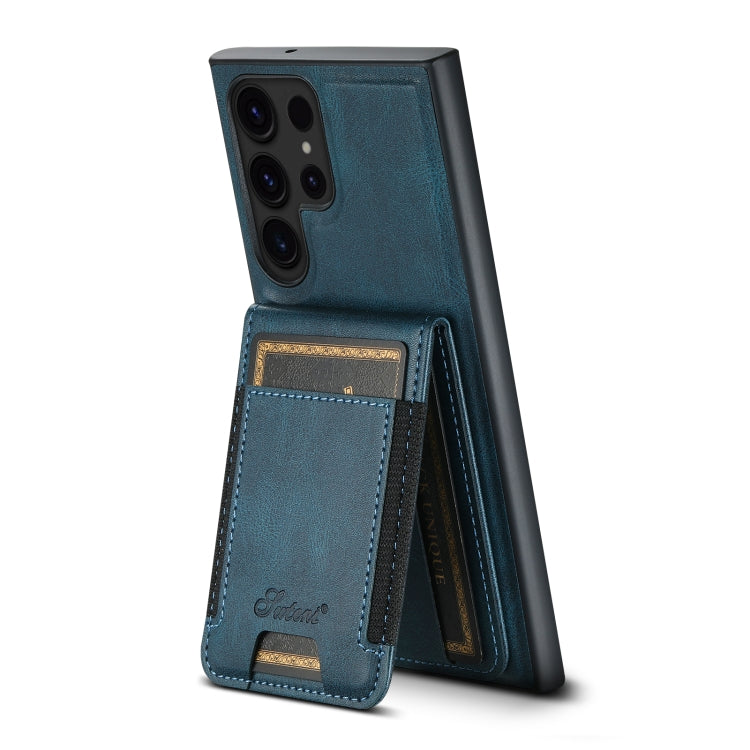 For Samsung Galaxy S23 Ultra 5G Suteni H17 Oil Eax Leather MagSafe Detachable Wallet Phone Case(Blue)