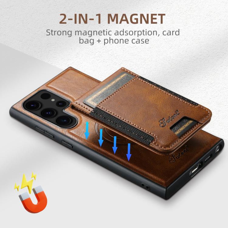For Samsung Galaxy S25 Ultra 5G Suteni H17 Oil Eax Leather MagSafe Detachable Wallet Phone Case(Brown) - Galaxy S25 Ultra 5G Cases by Suteni | Online Shopping South Africa | PMC TechLife | Buy Now Pay Later Mobicred